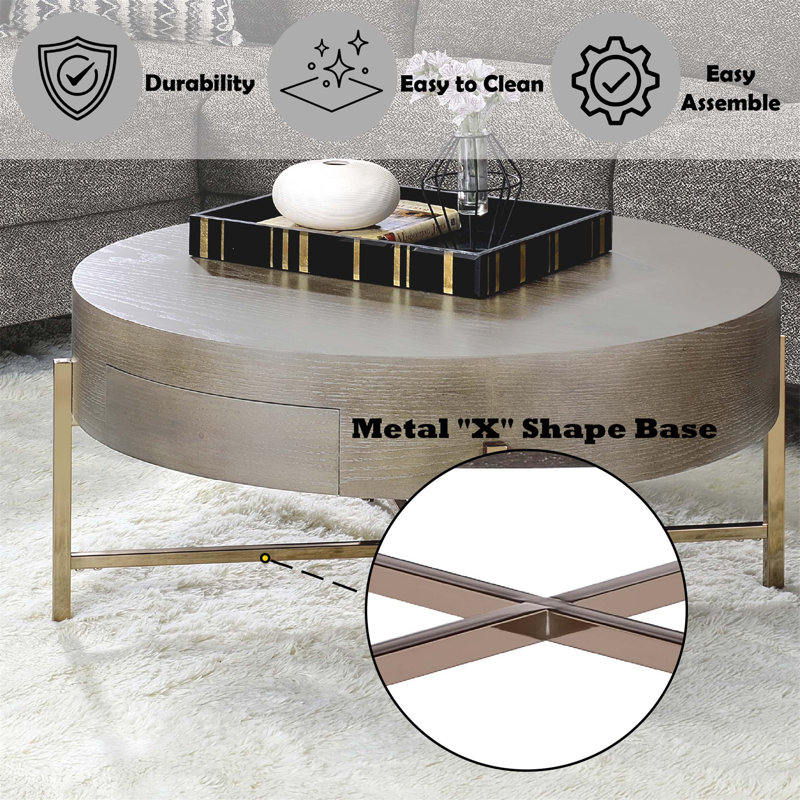 Latitude Run® Weyton & Champagne Finish Drum Coffee Table With
